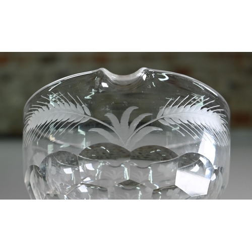 545 - A set of four 19th century cut glass ice cooling bowls with double lips and etched hops and barley d... 