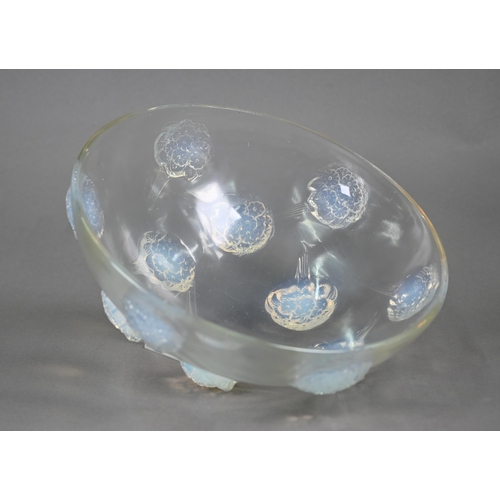 550 - A large Lalique blue opalescent 'Tournon' pattern bowl, moulded 'R Lalique, France' no.401, 30.5 cm