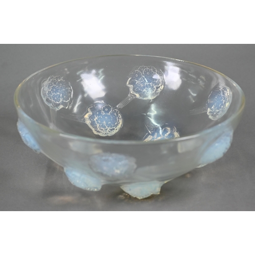 550 - A large Lalique blue opalescent 'Tournon' pattern bowl, moulded 'R Lalique, France' no.401, 30.5 cm