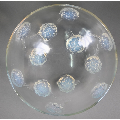 550 - A large Lalique blue opalescent 'Tournon' pattern bowl, moulded 'R Lalique, France' no.401, 30.5 cm