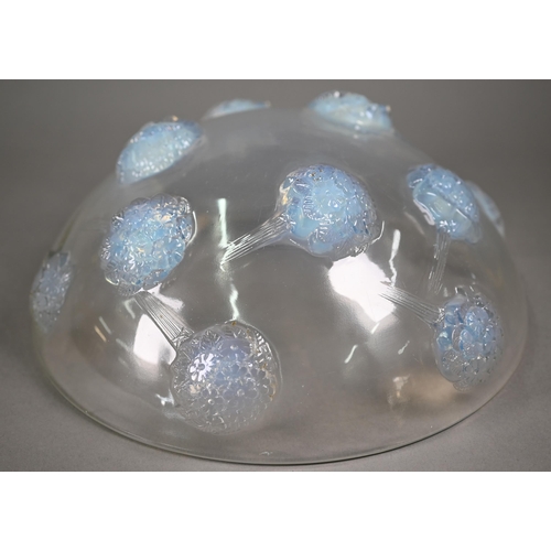 550 - A large Lalique blue opalescent 'Tournon' pattern bowl, moulded 'R Lalique, France' no.401, 30.5 cm