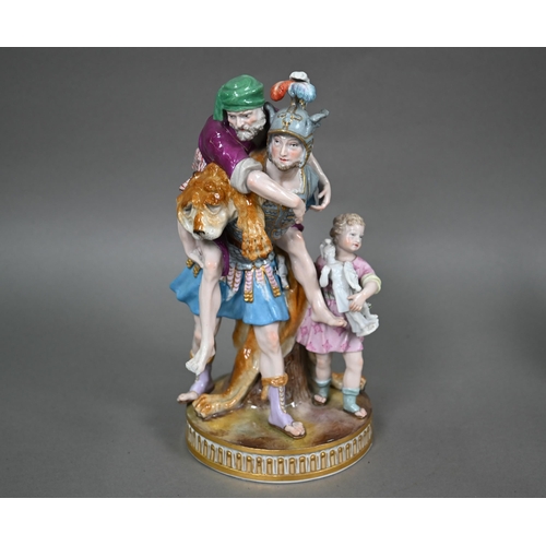 569 - A Meissen group, Aeneas rescuing Anchises and Ascanius, late 19th century after the 18th century ori... 