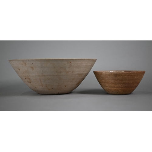 576 - Two Leach pottery, St Ives stoneware bowls with glazed interiors, impressed with studio mark and 'En... 