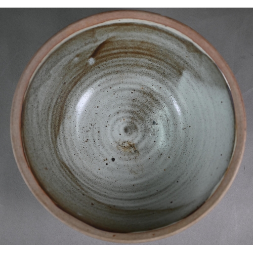 576 - Two Leach pottery, St Ives stoneware bowls with glazed interiors, impressed with studio mark and 'En... 