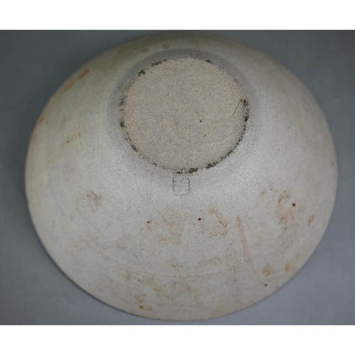 576 - Two Leach pottery, St Ives stoneware bowls with glazed interiors, impressed with studio mark and 'En... 