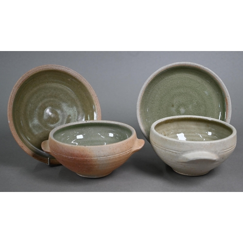 577 - Leach Pottery St Ives - a part set of eleven 12cm soup bowls and ten 15 cm saucers, with glazed inte... 