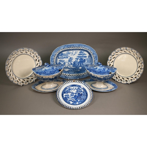 578 - A scarce pair of 18th century Luxembourg pottery 22 cm plates, the pierced basket-work rims with spa... 