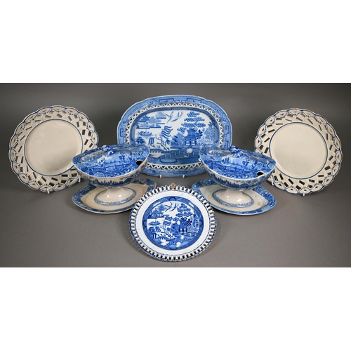 578 - A scarce pair of 18th century Luxembourg pottery 22 cm plates, the pierced basket-work rims with spa... 