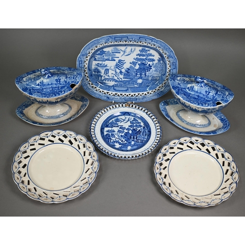 578 - A scarce pair of 18th century Luxembourg pottery 22 cm plates, the pierced basket-work rims with spa... 