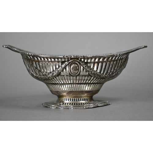58 - A late Victorian pierced silver bonbon dish in the Sheraton manner, on stemmed foot, F.B. Thomas &am... 