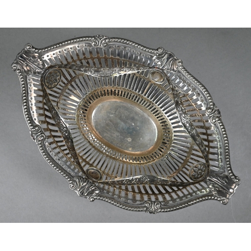 58 - A late Victorian pierced silver bonbon dish in the Sheraton manner, on stemmed foot, F.B. Thomas &am... 