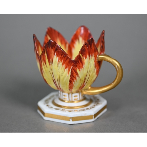 585 - A Regency Derby small 'tulip' cup with gilt handle and stemmed octagonal base, 6 cm high