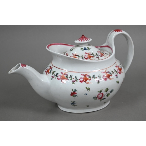 586 - A Regency New Hall china floral-painted teapot, pattern no 748, 26 cm long