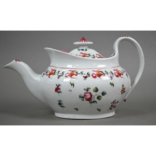 586 - A Regency New Hall china floral-painted teapot, pattern no 748, 26 cm long