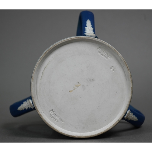 596 - A W H Goss china large three-handled wassailing cup and cover, printed with The Trusty Servant, and ... 