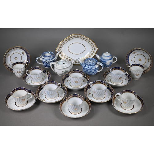 597 - A matched set of ten Worcester 'Flight & Barr' period tea cups and saucers with writhen reeding ... 