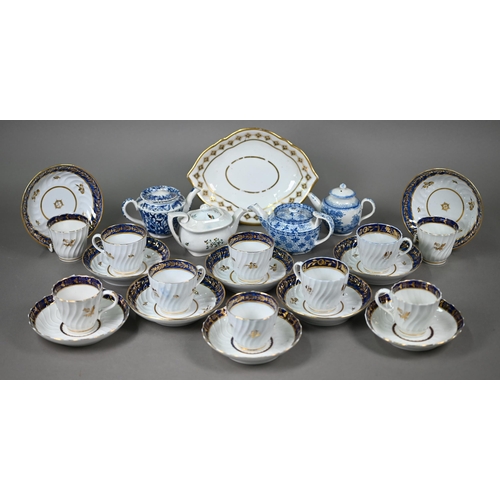 597 - A matched set of ten Worcester 'Flight & Barr' period tea cups and saucers with writhen reeding ... 