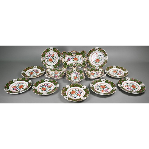 599 - A Regency Patent Ironstone china fruit service, printed, painted and gilded with floral designs with... 