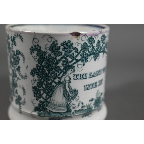 60 - Robert Burns interest - An early 19th century Staffordshire pearlware mug, transfer-printed in green... 