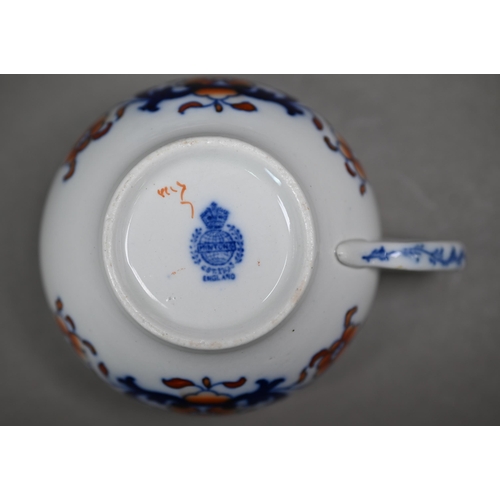 600 - A late Victorian Minton pottery dinner service, printed and painted with blue and iron-red floral de... 