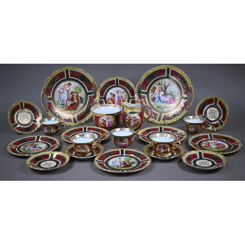 602 - A Vienna porcelain coffee service, printed with classical scenes in the manner of Kauffman, comprisi... 