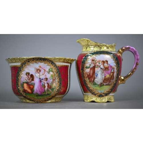 602 - A Vienna porcelain coffee service, printed with classical scenes in the manner of Kauffman, comprisi... 