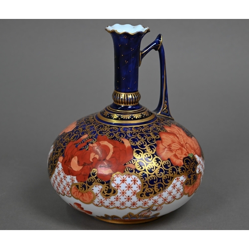 614 - A Victorian Royal Crown Derby onion-shaped ewer, decorated in the Imari palette with gilding, 1885/8... 