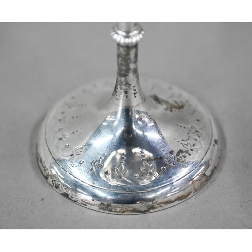 63 - A Victorian silver goblet with engraved decoration, maker CH, London 1864, 4.5oz, 15cm high