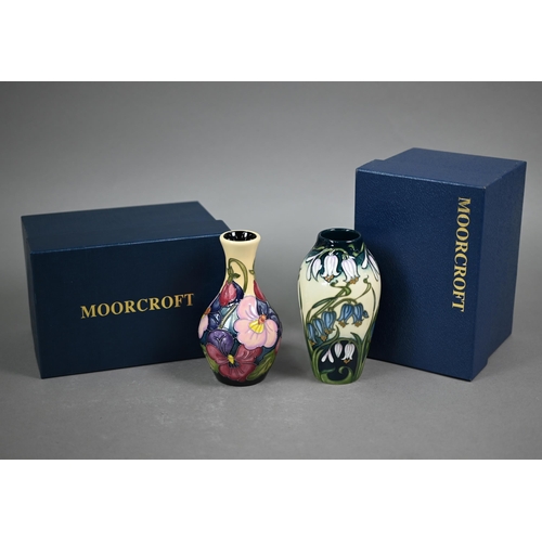 632 - A boxed Moorcroft 'Combermere' vase, 13.5 cm to/w another boxed Moorcroft floral-design vase, 13.5 c... 