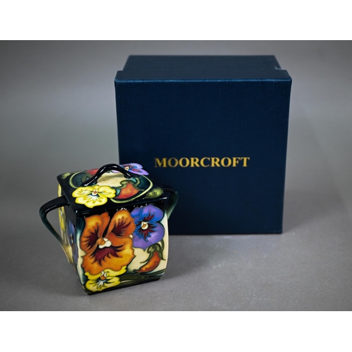 635 - A boxed Moorcroft 'Tangerine Pansy' two-handled box and cover, ltd ed 50/150, by Emma Bossons, 14.5 ... 