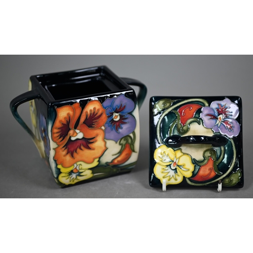 635 - A boxed Moorcroft 'Tangerine Pansy' two-handled box and cover, ltd ed 50/150, by Emma Bossons, 14.5 ... 