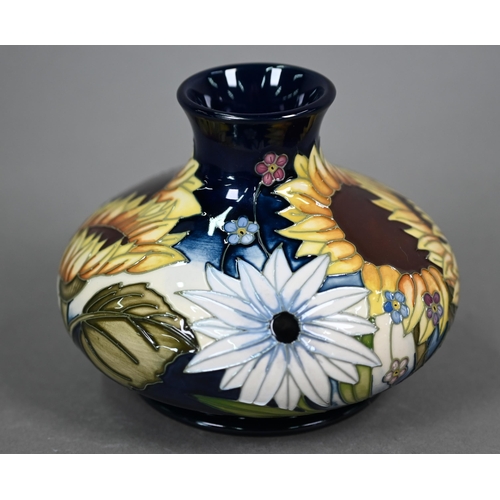 636 - A boxed Moorcroft 'Sandbach Bouquet' squat vase by Vicky Lovatt, 10 cm high x 13 cm diam