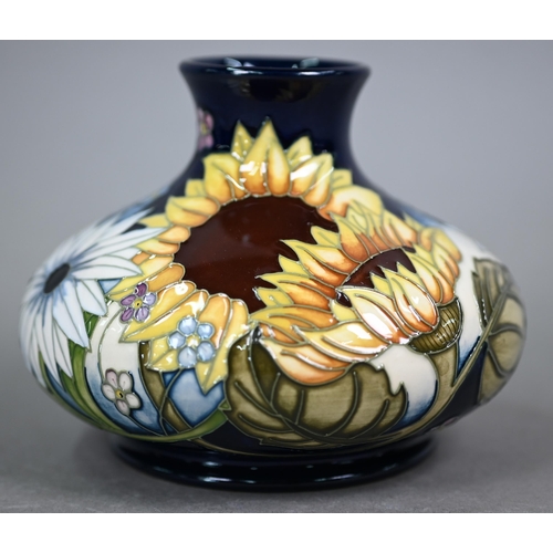 636 - A boxed Moorcroft 'Sandbach Bouquet' squat vase by Vicky Lovatt, 10 cm high x 13 cm diam