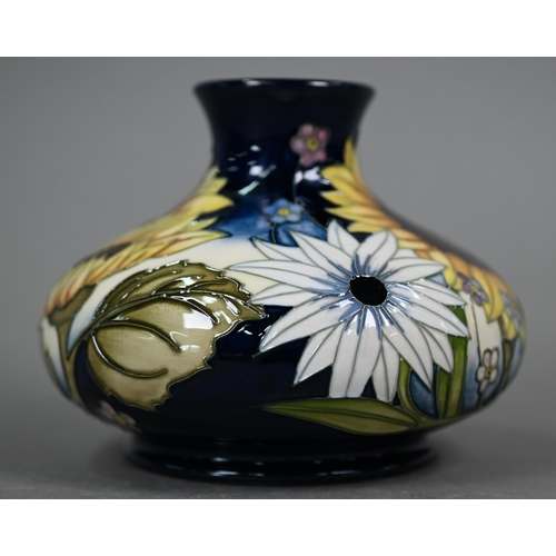 636 - A boxed Moorcroft 'Sandbach Bouquet' squat vase by Vicky Lovatt, 10 cm high x 13 cm diam