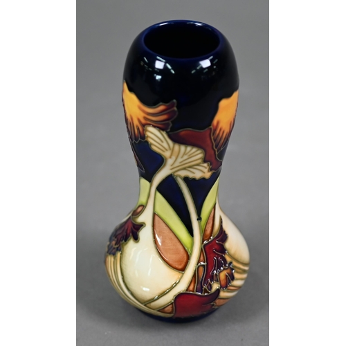 637 - A boxed Moorcroft 'Parasol Dance' waisted vase by Kerry Goodwin, 15.5 cm 