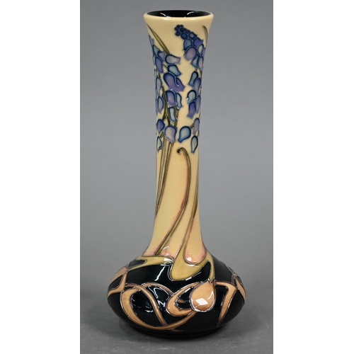 644 - A boxed Moorcroft onion-shaped vase with Art Nouveau style harebell design by Kerry Goodwin, 20.5 cm... 