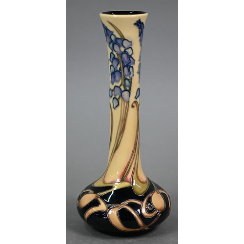 644 - A boxed Moorcroft onion-shaped vase with Art Nouveau style harebell design by Kerry Goodwin, 20.5 cm... 