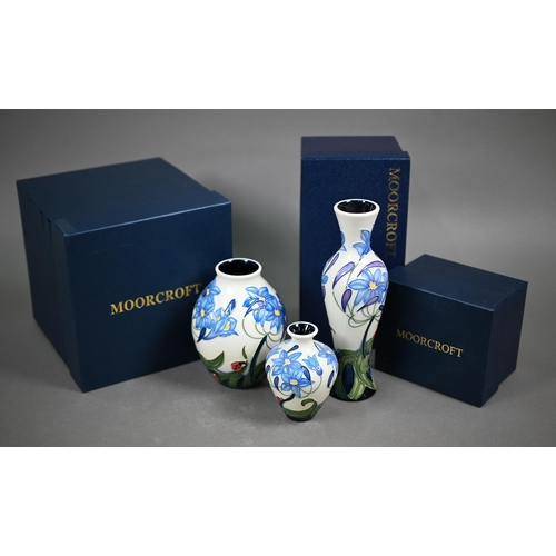 646 - Three boxed Moorcroft 'Fly Away Home' vases by Rachel Bishop, 2005, 21/13/10 cm (3)