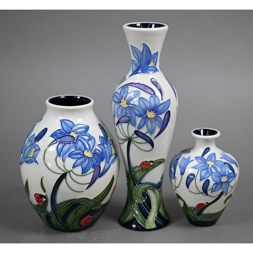 646 - Three boxed Moorcroft 'Fly Away Home' vases by Rachel Bishop, 2005, 21/13/10 cm (3)