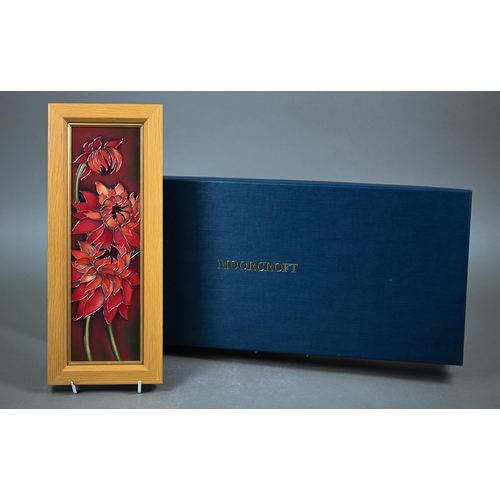 649 - A boxed Moorcroft 'Ruby Red' flambé ground plaque by Emma Bossons, trial 25.5.16, signed, 29 ... 