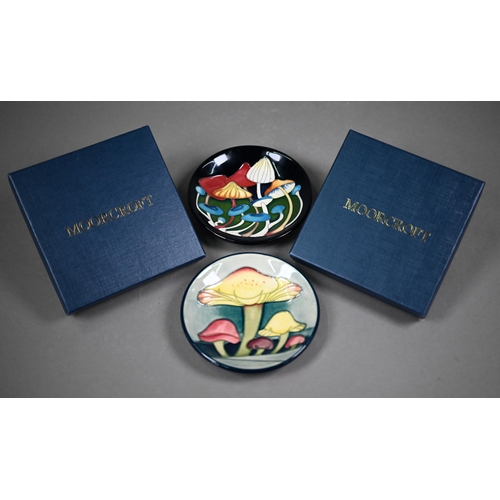 653 - Two boxed Moorcroft 12 cm dishes, 'Pixie Parasols' 2015 and 'Claremont Revival' 2013 (2)