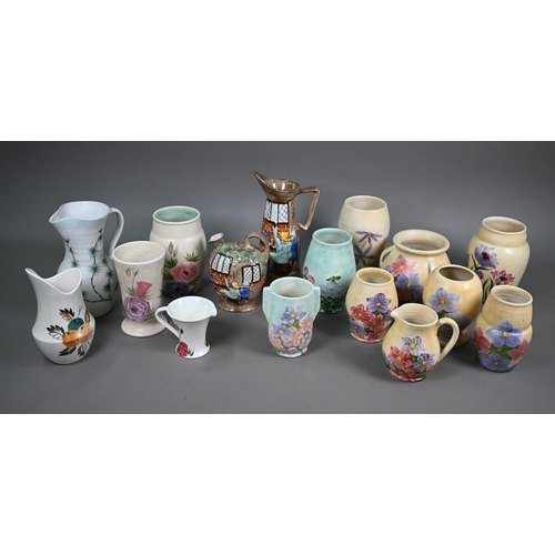 662 - An E Radford cottage-ware jug and flask to/w fourteen various floral-painted vases and jug (box)