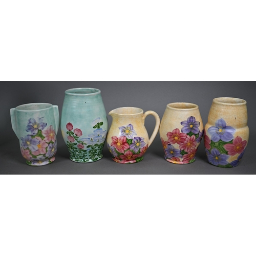 662 - An E Radford cottage-ware jug and flask to/w fourteen various floral-painted vases and jug (box)