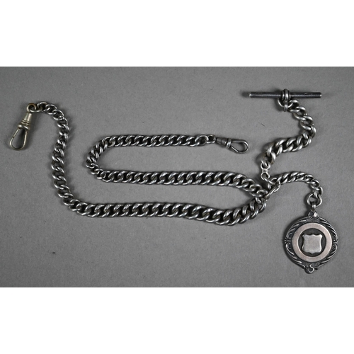 67 - A Victorian silver double Albert watch chain with fob medallion, Birmingham 1897 and an Edwardian fo... 