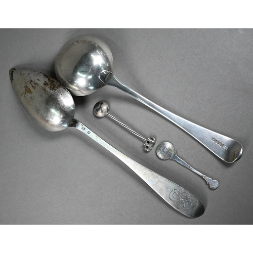 89 - A George III silver old English pattern sauce ladle, London 1815, to/w a small stemmed bonbon dish B... 