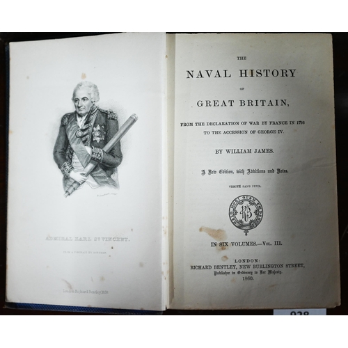 1003 - James, William - The Naval History Great Britain, six vols, London; Richard Bentley 1860, gilt dec b... 