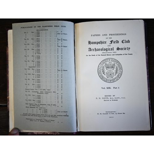 1006 - Hampshire Field Club Papers 1885-1957, in twenty leather bound vols, to/w related books of Hampshire... 