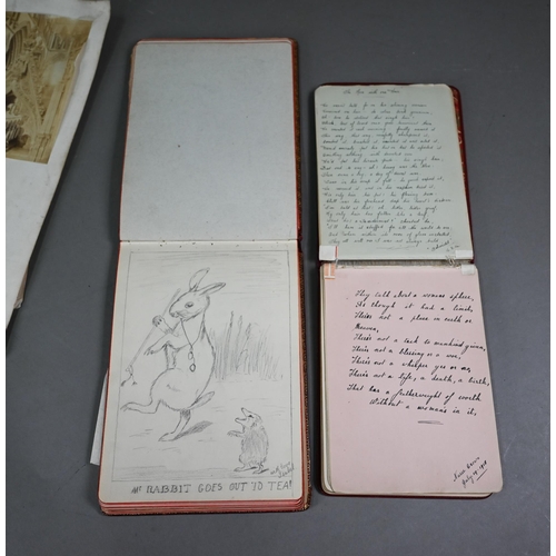 1037 - Two autograph albums - one containing accomplished watercolours and sketches, to/w various printed e... 