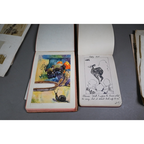 1037 - Two autograph albums - one containing accomplished watercolours and sketches, to/w various printed e... 