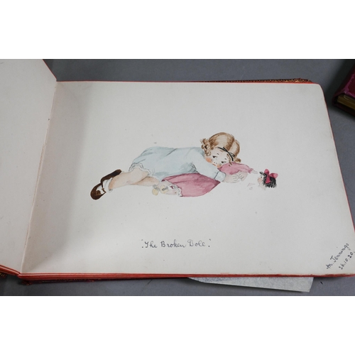 1037 - Two autograph albums - one containing accomplished watercolours and sketches, to/w various printed e... 